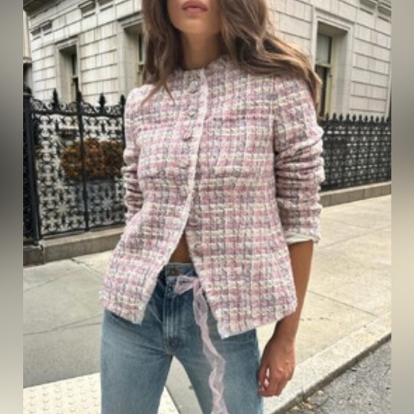 LoveShackFancy FRASER TWEED JACKET IN PINK PARTY NWT - Picture 1 of 11